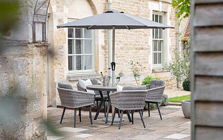 Bramblecrest Mauritius Round 4 Seat Dining Set with Parasol & Base-X23AMA110RT 1