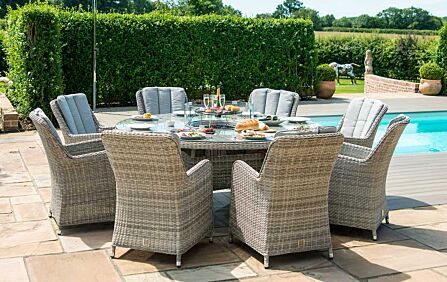 Maze Oxford Round 8 Seat Dining Set with Venice Chairs, firepit and Lazy Susan.-KIT-OX-180-RFP-HC-LS 1