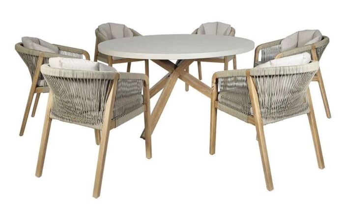 Maze Martinique Outdoor Rope 6 Seat Round Dining Set-MART-6SRDS-LB