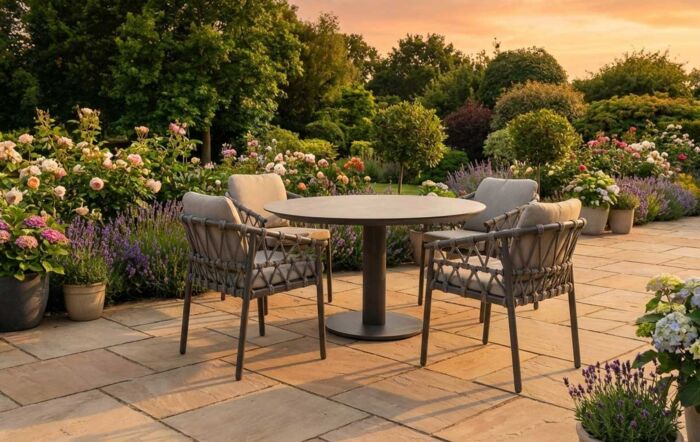 4 Seasons Outdoor Piacenza 4 Seat Rope Round Garden Dining Set - Latte-91865/91833