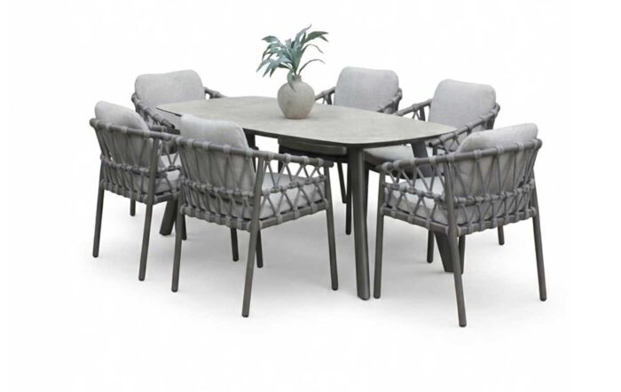 4 Seasons Outdoor Piacenza Six Seat Rectangular Dining Set - Latte-91865/91837