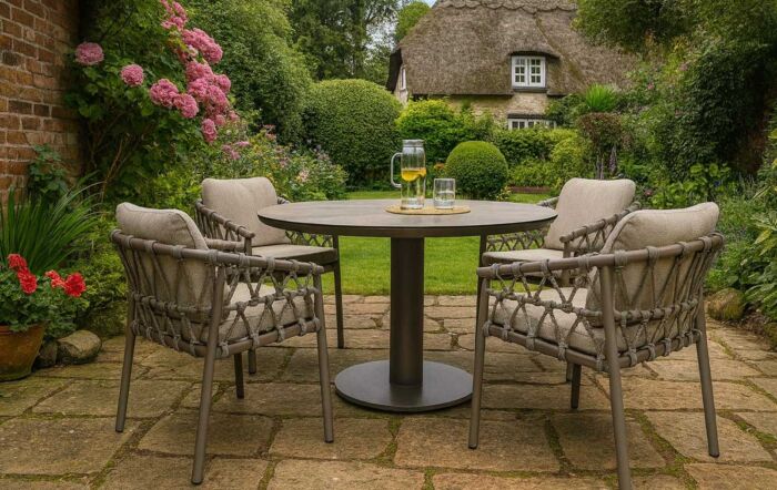 4 Seasons Outdoor Piacenza 4 Seat Rope Round Garden Dining Set - Latte