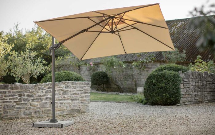 Bramblecrest Lichfield Sand 2.7m Square Side Post Parasol with Granite Base & Protective Cover -X18PG27SQ1 1