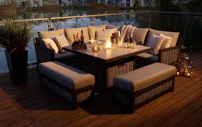 Bramblecrest Portofino Square Corner Outdoor Firepit Set with Ceramic Table - Grey-X21APTSCDT4FP