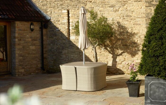 Bramblecrest Tetbury 8 Seat Balcony Set with Tree-Free Top, Parasol and Base - Nutmeg-X20QS4KN1NW