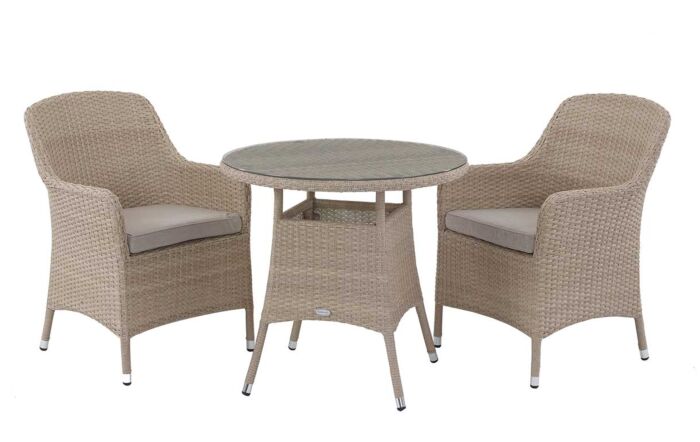 Bramblecrest Tetbury Rattan Outdoor Bistro Table Set with Glass Top - Nutmeg-X20WTYE80RD2 1