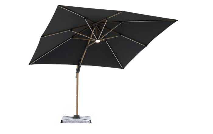 Bramblecrest Truro Wood Effect 3M Square LED Grey Cantilever Parasol inc Granite Base - FREE cover-SPPGL14W