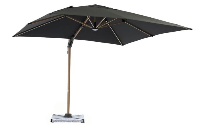 Bramblecrest Truro Wood Effect 3M Square LED Grey Cantilever Parasol inc Granite Base - FREE cover-SPPGL14W