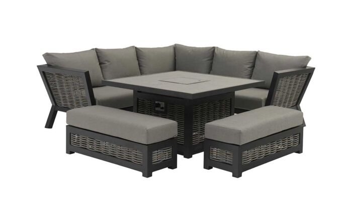 Bramblecrest Tuscan Corner Sofa Outdoor Set with Firepit Table - Grey-X21ATUSCDT1FP