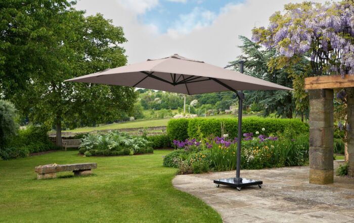 Platinum Challenger T2 3.5 x 2.6m Rectangular Taupe Parasol With 90kg Wheeled Base