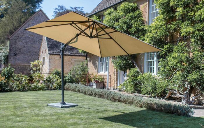 Bramblecrest Chichester Sand 3M Square Crank Handle Parasol with Granite Base and FREE Cover -SPPS8-Sand