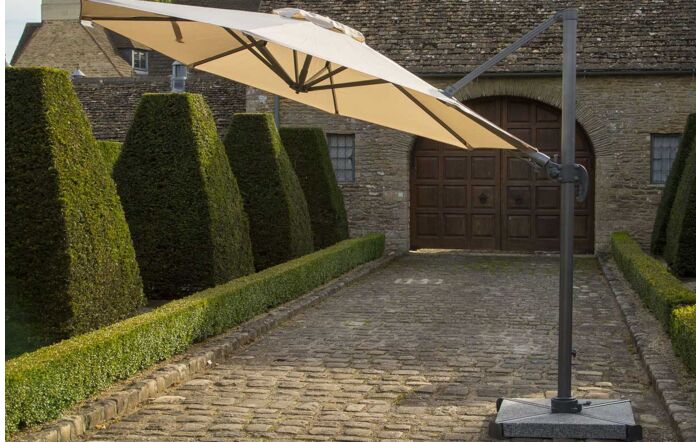 Bramblecrest Chichester Sand 3M Round Crank Handle Parasol with Granite Base and FREE Cover -X16PG30R01 1