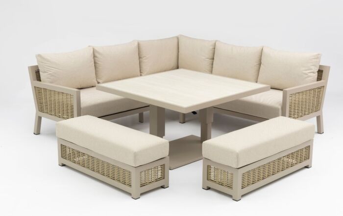 JB Furniture Conrad Square Garden Adjustable Corner Sofa Dining Set - Latte-CW-AS090