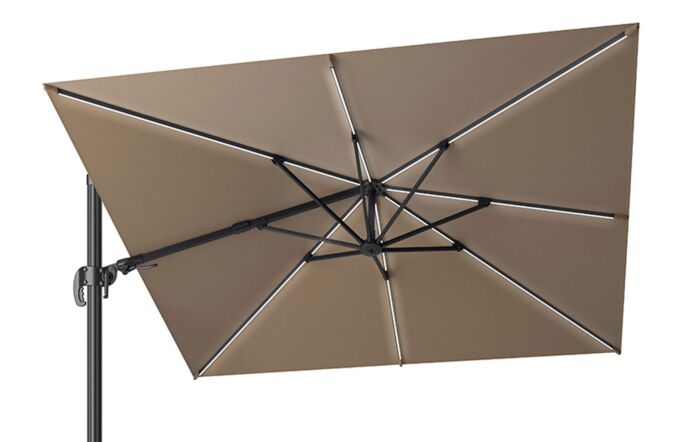 Pacific Lifestyle Glow Taupe LED Lighting Side Arm Parasol with Granite Base -18-111-TA-1