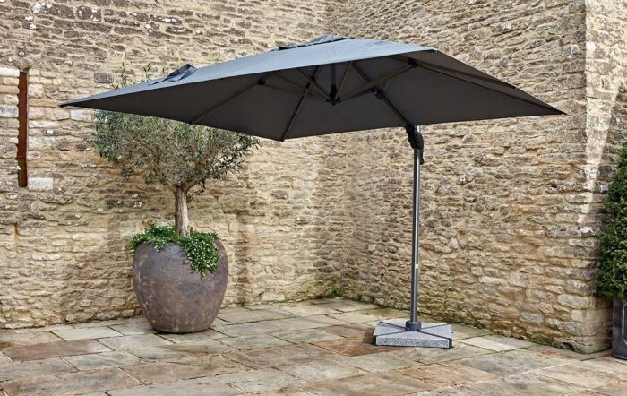 Bramblecrest Chichester Grey 3M Square Crank Handle Parasol with Granite Base and FREE Cover -SPPG8 1-Grey