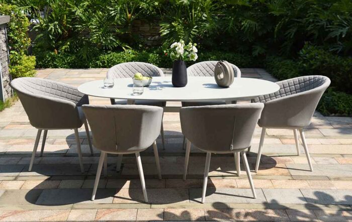 Maze Ambition Lead Chine 6 Seat Oval Dining Set -FB-DN-AMB-6SOV-SS-LC