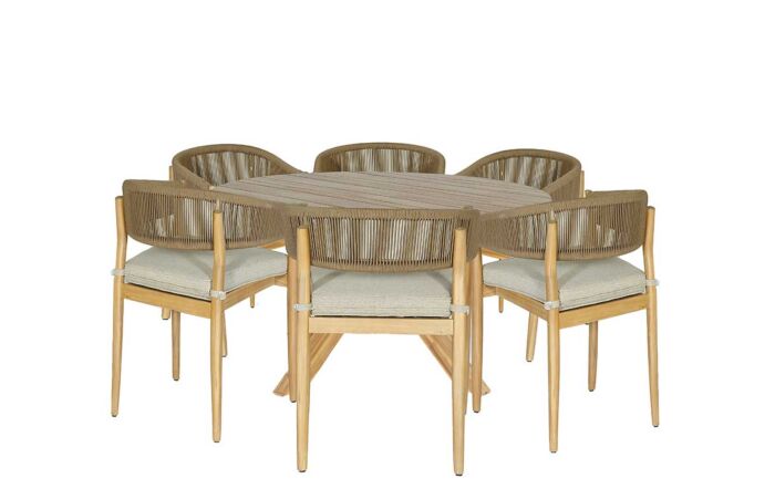 Maze Porto 6 Seat Outdoor Round Dining Set-PORTO-6SRCDS-SS