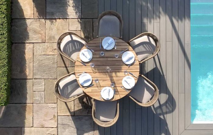 Maze Porto 6 Seat Outdoor Round Dining Set-PORTO-6SRCDS-SS