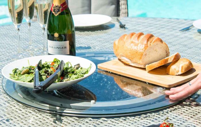 Maze Oxford Round 8 Seat Dining Set with Venice Chairs, firepit and Lazy Susan.-KIT-OX-180-RFP-HC-LS