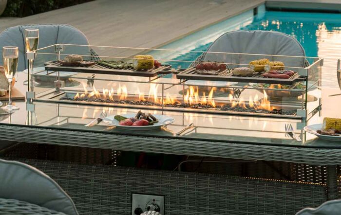 Maze Oxford 8 Seat Oval Firepit Dining Set with Heritage Chairs-KIT-OX-230-OFP-HC