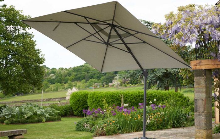 Platinum Challenger T2 3.5 x 2.6m Rectangular Luna Grey Free Arm Parasol With 90kg Wheeled Base-18-304-LG & 18-125