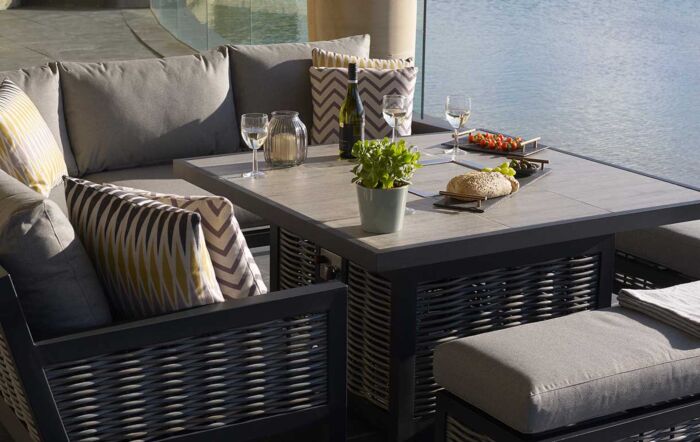 Bramblecrest Portofino Square Corner Outdoor Firepit Set with Ceramic Table - Grey-X21APTSCDT4FP