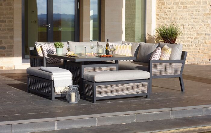 Bramblecrest Portofino Square Corner Outdoor Firepit Set with Ceramic Table - Grey-X21APTSCDT4FP