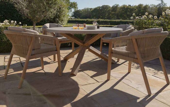 Maze Martinique Rope Weave Outdoor 4 Seat Round Dining Set -MART-4SRDS-LB 1