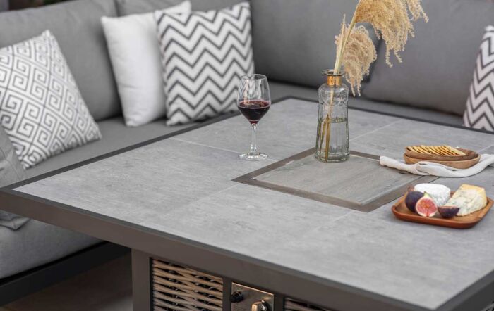 Bramblecrest Tuscan Corner Sofa Outdoor Set with Firepit Table - Grey-X21ATUSCDT1FP