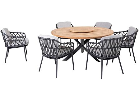 4 Seasons Outdoor Calpi 6 Seat Dining Set With Lazy Susan