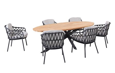 4 Seasons Outdoor Calpi 6 Seat Dining set with Prado Teak Table