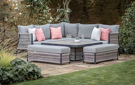 Bramblecrest Mauritius Corner Garden Sofa Set with Ceramic Adjustable Table - Grey