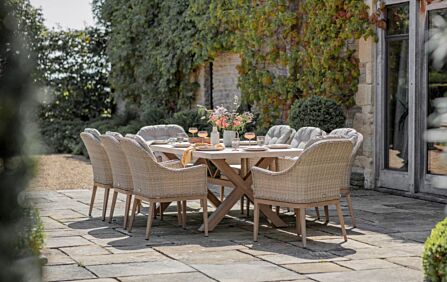 Bramblecrest Monterey Deluxe Vogue Garden Rattan 8 Seat Rectangle Dining Set - Sandstone