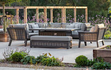 Bramblecrest Tuscan Large L-Shape Sofa with Rectangle Firepit Table, Bench & Chair - Grey