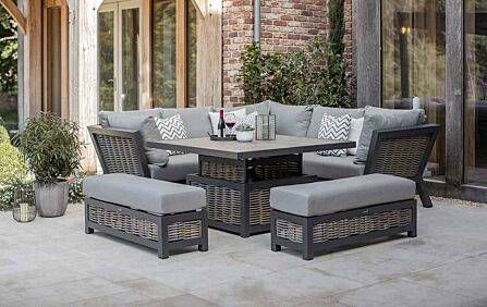 Bramblecrest Tuscan Wicker Garden Corner Sofa Set with Adjustable Table - Grey