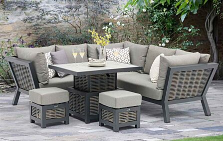 Bramblecrest Tuscan Wicker Corner Outdoor Sofa Set with Mini Adjustable Table - Grey