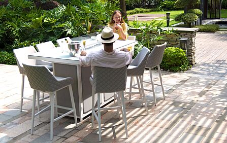 Maze Regal Outdoor Lead Chine Fabric 8 Seat Bar Set with Fire Pit 