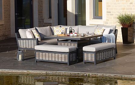 Bramblecrest Portofino Square Garden Corner Sofa Set with Adjustable Ceramic Table