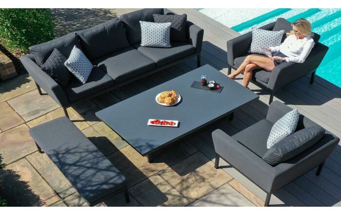 Maze Pulse Charcoal 3 Seat Sofa Dining Set with Rising Table 