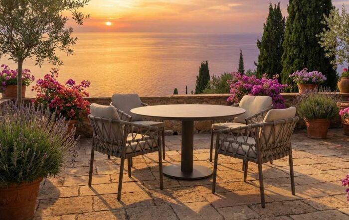 4 Seasons Outdoor Piacenza 4 Seat Rope Round Garden Dining Set - Latte