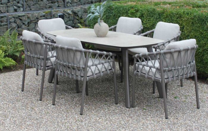 4 Seasons Outdoor Piacenza Six Seat Rectangular Dining Set - Latte
