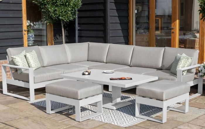 Maze Amalfi Corner Garden Dining Set With Adjustable Table - White