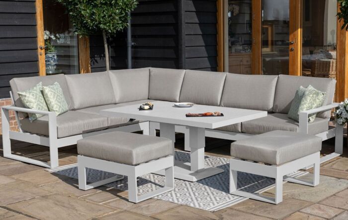 Maze Amalfi Corner Garden Dining Set With Adjustable Table - White