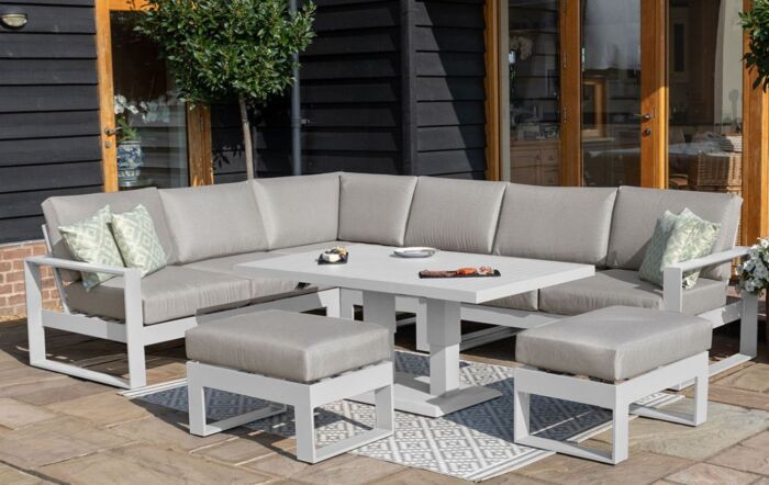 Maze Amalfi Corner Garden Dining Set With Adjustable Table - White