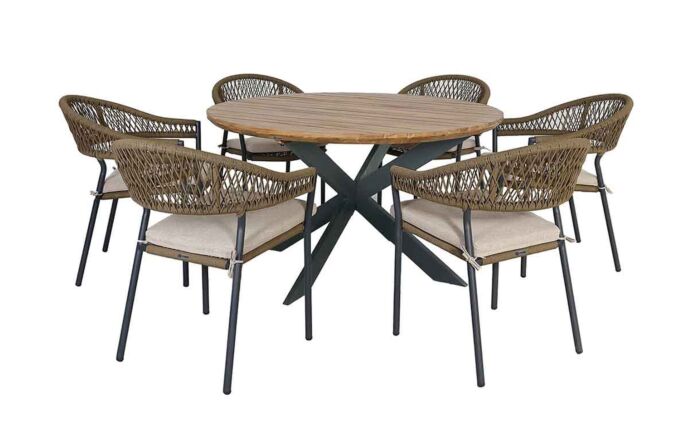 Maze Bali 6 Seat Round Garden Dining Set - Rope Weave