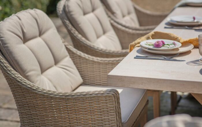 Bramblecrest Monterey Deluxe Vogue Garden Rattan 8 Seat Rectangle Dining Set - Sandstone