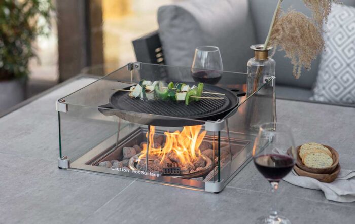 Bramblecrest Tuscan Corner Sofa Outdoor Set with Firepit Table - Grey