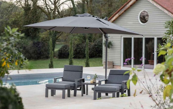 Bramblecrest Lichfield Grey 2.7m Square Side Post Parasol with Granite Base & FREE Protective Cover 