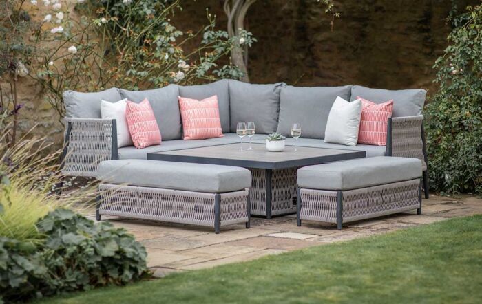 Bramblecrest Mauritius Corner Garden Sofa Set with Ceramic Adjustable Table - Grey