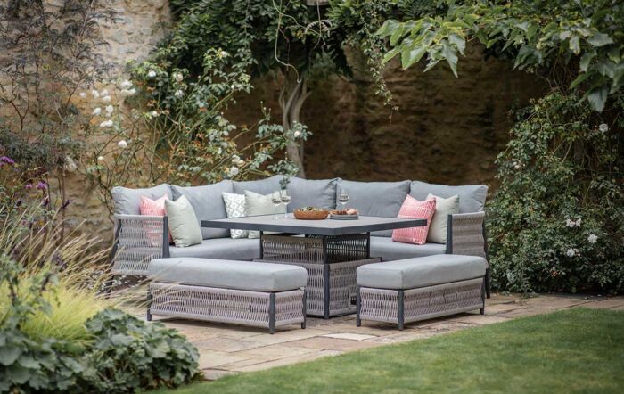 Bramblecrest Mauritius Corner Garden Sofa Set with Ceramic Adjustable Table - Grey